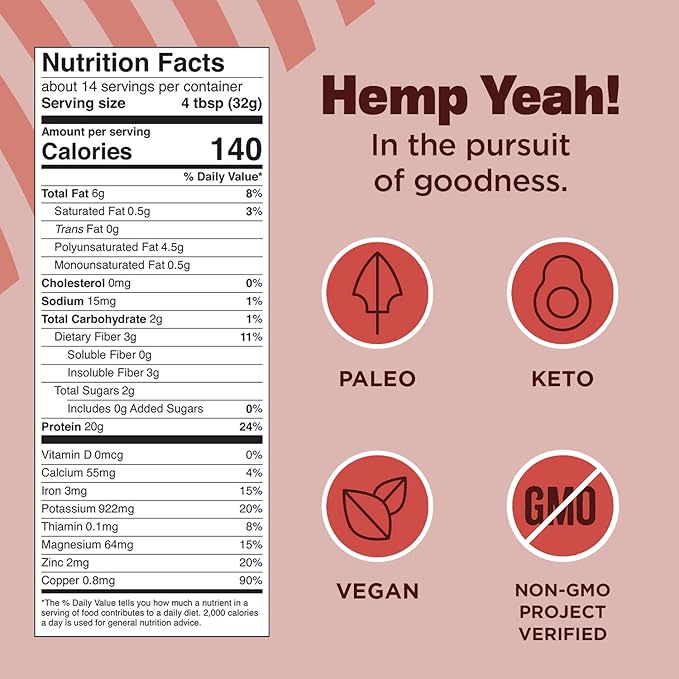 Manitoba Harvest Hemp Yeah Organic Max Protein Powder Unsweetened 16oz with 20g Protein and 4.5g Omegas 3&amp6 per Serving Keto-Friendly Preservative Free Non-GMO Packaging May Vary