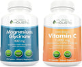 Purely Holistic Magnesium Glycinate 400mg + Vitamin C 1000mg with Rosehip &amp Acerola Cherry Bioflavonoid - Vegan Bundle - 270 Tablets &amp 365 Capsules