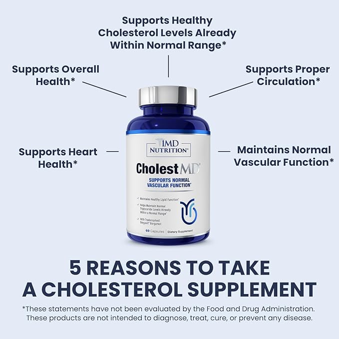 1MD Nutrition CholestMD with Olive Leaf Extract Bergavit Niacin Garlic | 60 Capsules