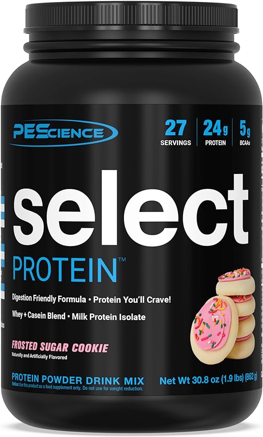 PEScience Select Protein Powder Whey and Casein Blend Lean Protein Powder for Women and Men Low Calorie Low Carb Keto Friendly Gluten Free Frosted Sugar Cookie - 27 Servings
