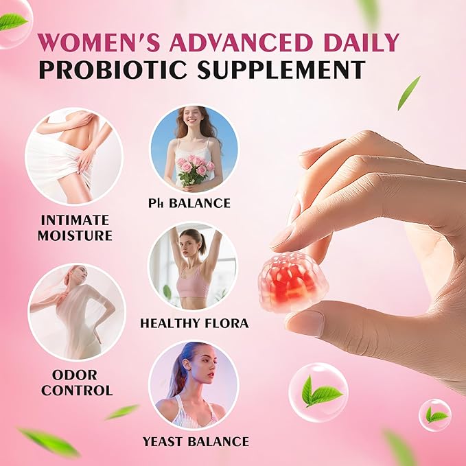Women's Probiotic Gummies pH Balance &amp Gut Flora Natural Raspberry Flavor Vegan &amp Non-GMO 90 Gummies