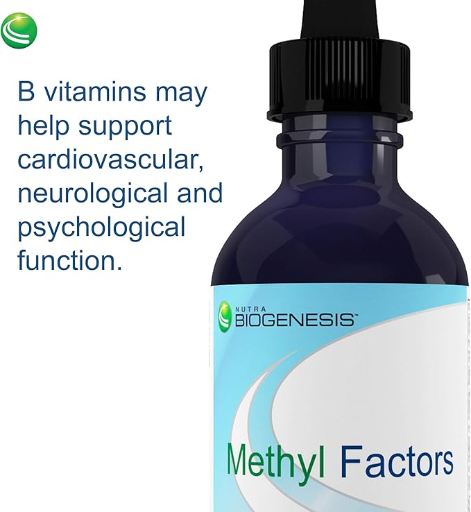 Nutra Biogenesis Methyl Factors - Vitamin B12 Drops Methylfolate Drops Sublingual Liquid for Women &amp Men B Complex with Folic Acid for Kids &amp Adults Energy Supplement Sugar Free - 2 Fl Oz