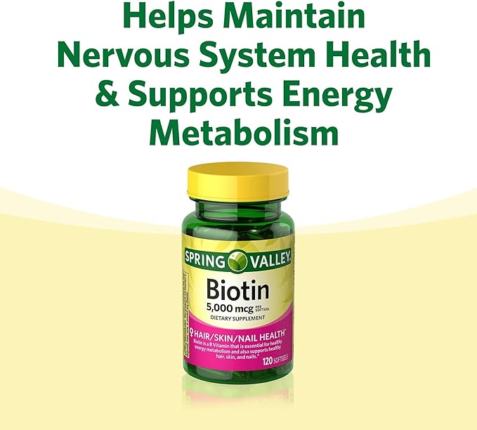 Spring Valley Biotin 10000 mcg 120 Count SoftGels Biotin for Hair Skin Nail Health Set with Basket Goods Store