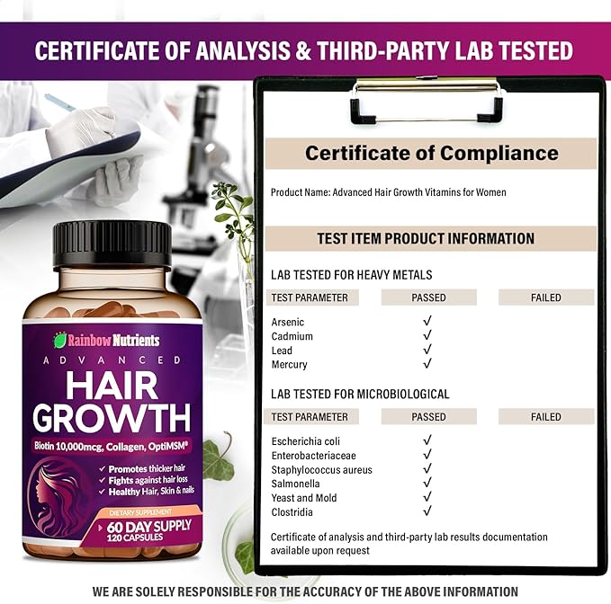 Hair Growth Vitamins for Women | Biotin 10000mcg Collagen Patented OptiMSM® goMCT® Saw Palmetto | Naturally Regrow Stronger &amp Healthier Hair Skin and Nails | Stops Hair Loss | 60 Day Supply