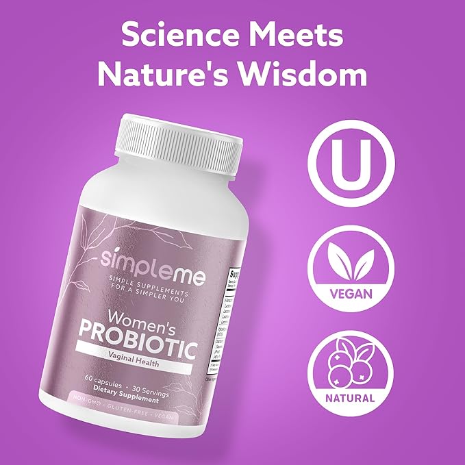 Simpleme Womens Probiotics with Prebiotics Cranberry - Vaginal Probiotics for Women - For pH Balance UTI Vaginal Health Gut Flora - Women's Probiotics Supplement Complex for Wellness - 60 Capsules