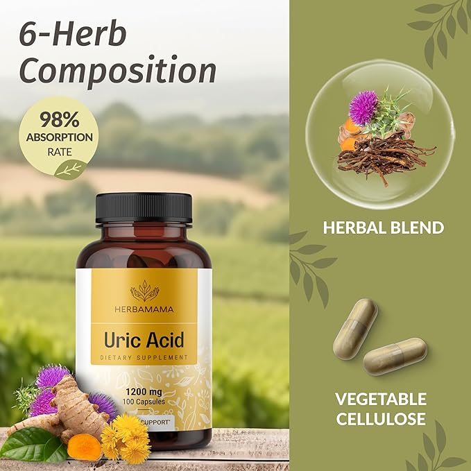 HERBAMAMA Uric Acid and Milk Thistle Kit - Bundle of 1200 mg Uric Acid Complex &amp Milk Thistle Extract Tincture 4 fl oz - Vegan Non GMO Sugar &amp Alcohol-Free - 2 Pack