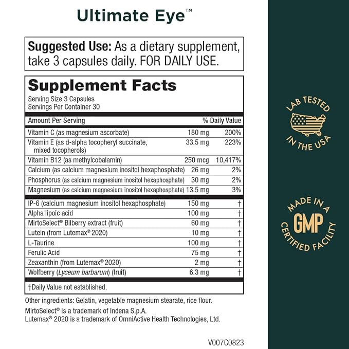 Ultimate Eye Support by Purity Products - 10 mg of Lutein w/Lutemax 20/20 100 mg of Alpha Lipoic Acid 2 mg Zeaxanthin Eye Vitamins - Clinically Studied - Blue Light Wave Protection - 90 Capsules