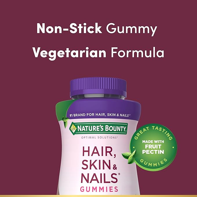 Nature’s Bounty Optimal Solutions Advanced Hair Skin and Nails Pectin Gummies 2x Biotin Per Serving No Stick Gummy Vegetarian Formula Strawberry Flavor 200 ct 100 Total Servings