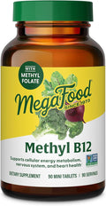 MegaFood Methyl B12 - Vegan - Includes Methyl Folate Vitamin B12 &amp B6 - Supports Cellular Energy Production Nervous System Health &amp Cardiovascular Function - 90 Tablets