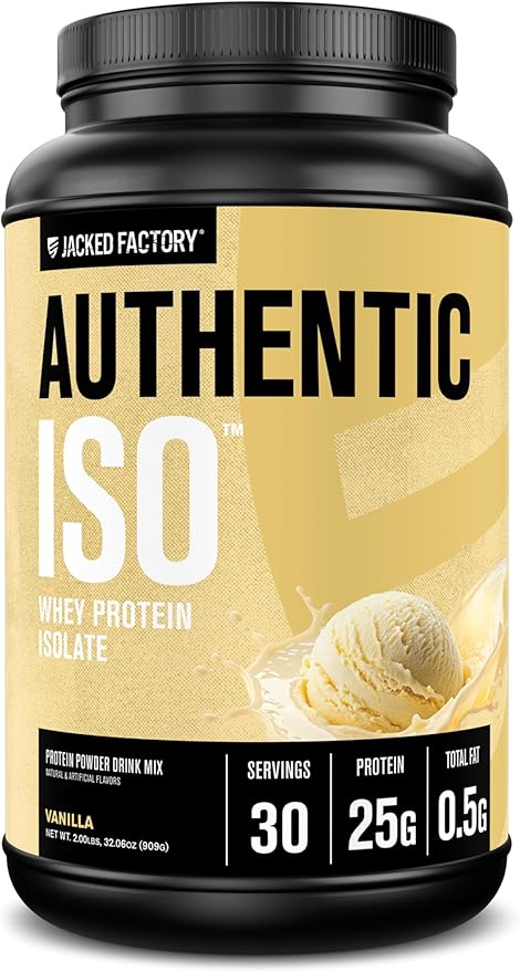 Jacked Factory Authentic ISO Whey Protein Isolate Powder - Low Carb Non-GMO Muscle Building Protein w/No Fillers Post Workout Recovery - 30 Servings Vanilla