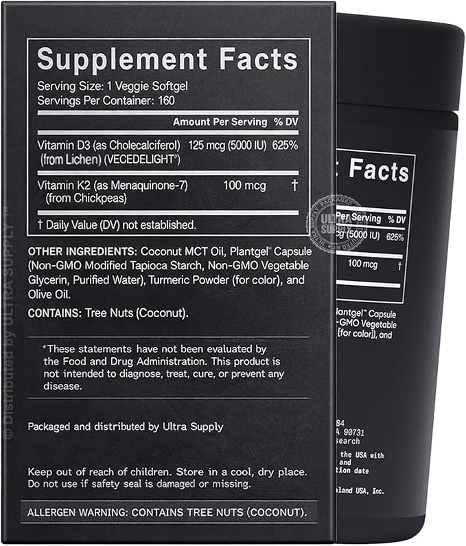 Sports_Researchs D3 K2 125 mcg (160 Count - Value Pack) Plant Based Vitamin