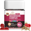 15-in-1 Magnesium Complex Gummies 350 mg/Serv with Ashwagandha RootVitamin D3L-TheanineZinc GluconateCoQ10 Stress Relief Glycinate Gummy Sugar Free Chews Supplement for Adults Sleep (Raspberry)