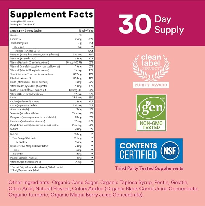 SmartyPants Teen Girl Multivitamin Gummies: Omega 3 Fish Oil (EPA/DHA) Vitamin C D3 B12 Vitamin A K &amp Zinc Gluten Free Includes Biotin to Support Hair Skin &amp Nails 120 Count (30 Day S