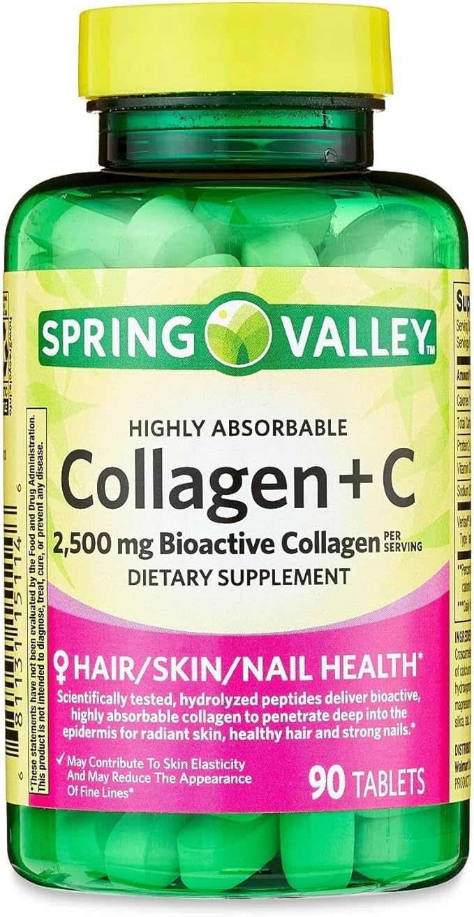 Spring Valley Collagen + Vitamin C 2500 mg Tablets Skin &amp Joint Support Supplement 90 Count