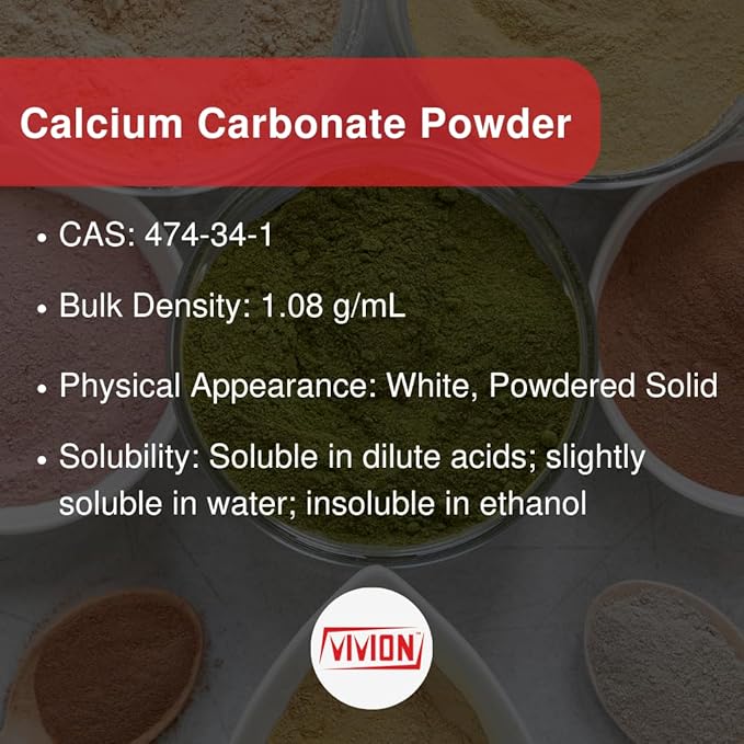 Calcium Carbonate Powder - Bulk 25 kg (55 lb) - 100% Pure Food Grade Limestone Supplement Ingredient - Wine Deacidification &amp Anticaking Antacid Excipient - Chalk Paint Filler Whiting Window Treat