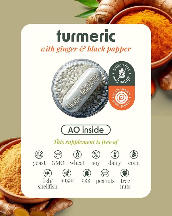 Alpha &amp Omega Nutrition Turmeric 1500mg with Ginger and Black Pepper Joint Support Supplement with Turmeric and Ginger Root Powder 120 Veggie Caps 2 Month Supply