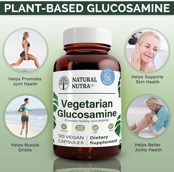 Natural Nutra Vegan and Vegetarian Glucosamine Hydrochloride for Men and Women Kosher Shellfish Free Plant Based Joint Support Supplement Helps Joints Health &amp Mucles Gristle 750mg 120 Caps