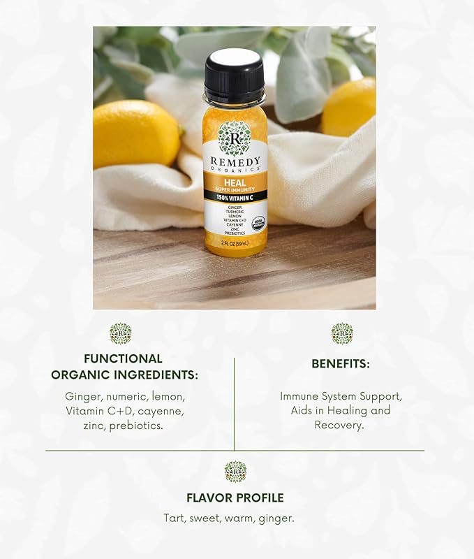 Remedy Organics Immunity Plus Shot Variety 24-Pack | Boost Energy Brain Function Detoxification and Metabolism | Certified-Organic Ingredients