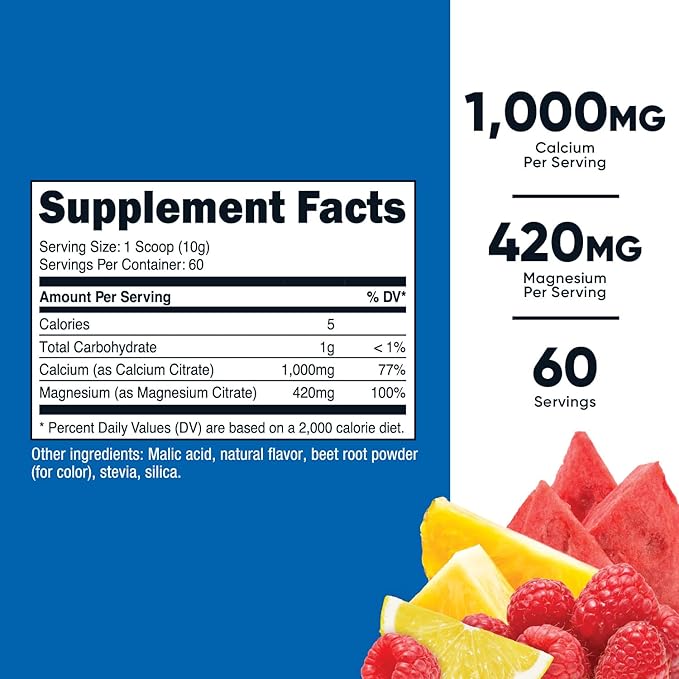 Nutricost Calcium Magnesium Powder (Fruit Punch 60 Servings) - Bone Support Non-GMO Gluten Free (from Calcium Citrate and Magnesium Citrate)