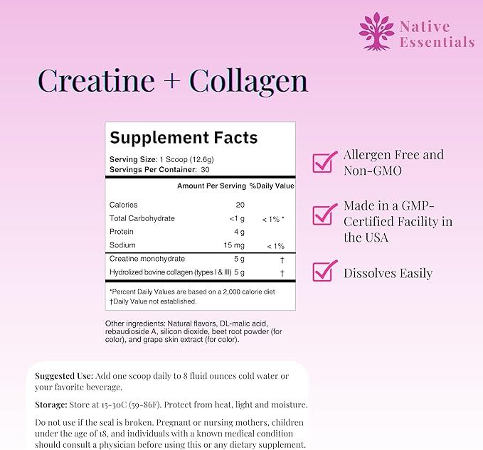 Creatine for Women + Collagen Peptides 5g Each - Muscle Beauty Performance