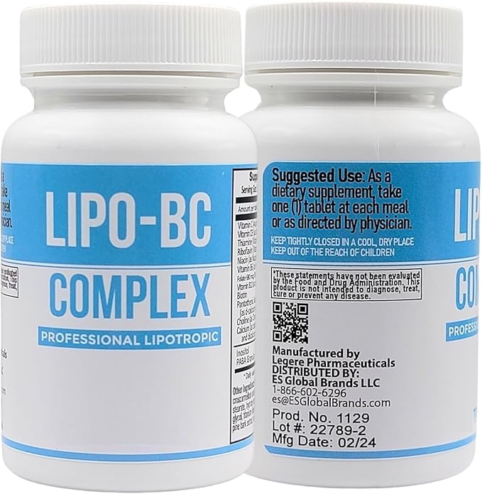 Legere Pharmaceuticals Lipo-BC B-Complex Lipotropic Pills for Clean Energy and Wellness (120 Tablets)