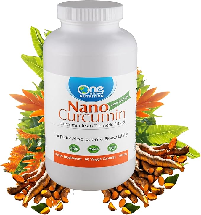 One Planet Nutrition Nano Curcumin 500 mg Veggie Capsules (60 Servings) Nano for High Absorption Supports Overall Wellness Non-GMO Vegan Gluten-Free