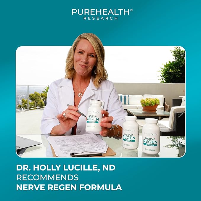 PUREHEALTH RESEARCH Nerve Regen Formula - Nerve Support Supplement for Feet &amp Hands - with Alpha Lipoic Acid ALA Benfotiamine Acetyl L-Carnitine Riboflavin Vitamin B6 B12 D &amp More - 120