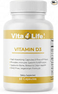 Vita4Life!® Vitamin D3 with K2 &amp Magnesium | High Absorption Immune &amp Bone Support | Non-GMO Vegetarian | 60 Capsules | Post Bariatric Friendly Supplement