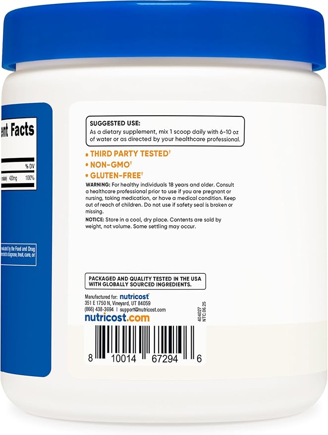 Nutricost Magnesium Malate Powder (300g) - 420mg of Magnesium Per Serving - Non-GMO Gluten Free
