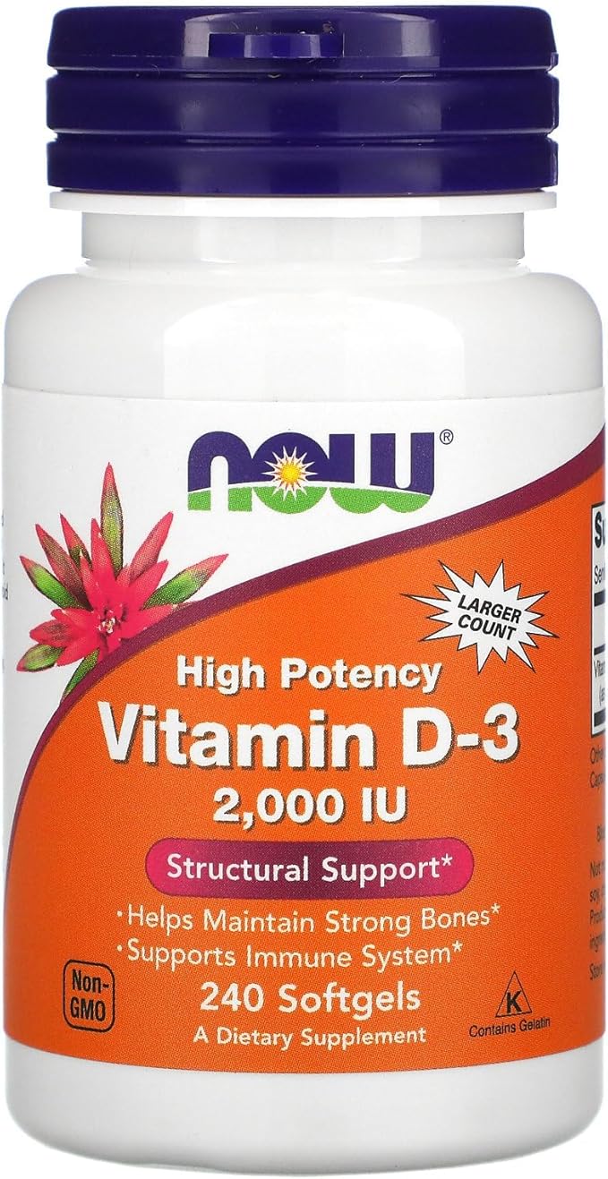 NOW Foods Vitamin D-3 50 mcg (2000 IU) 240 Softgels 3 Pack