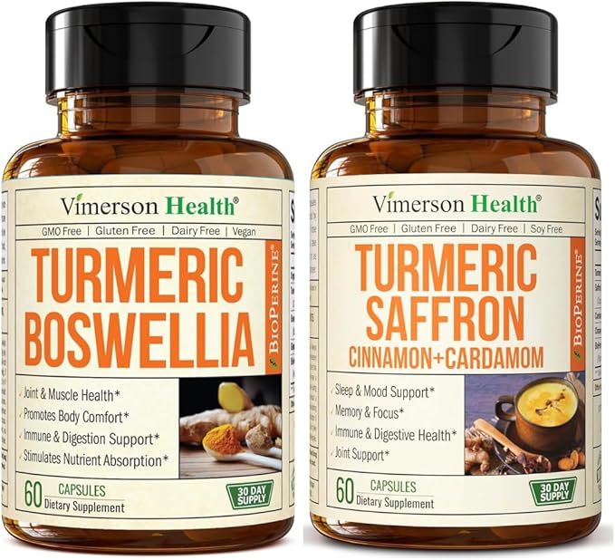 Turmeric Boswellia &amp Saffron Mood Support Bundle – Natural Joint Emotional &amp Digestive Wellness with Turmeric Curcumin Boswellia Serrata Saffron Extract and BioPerine