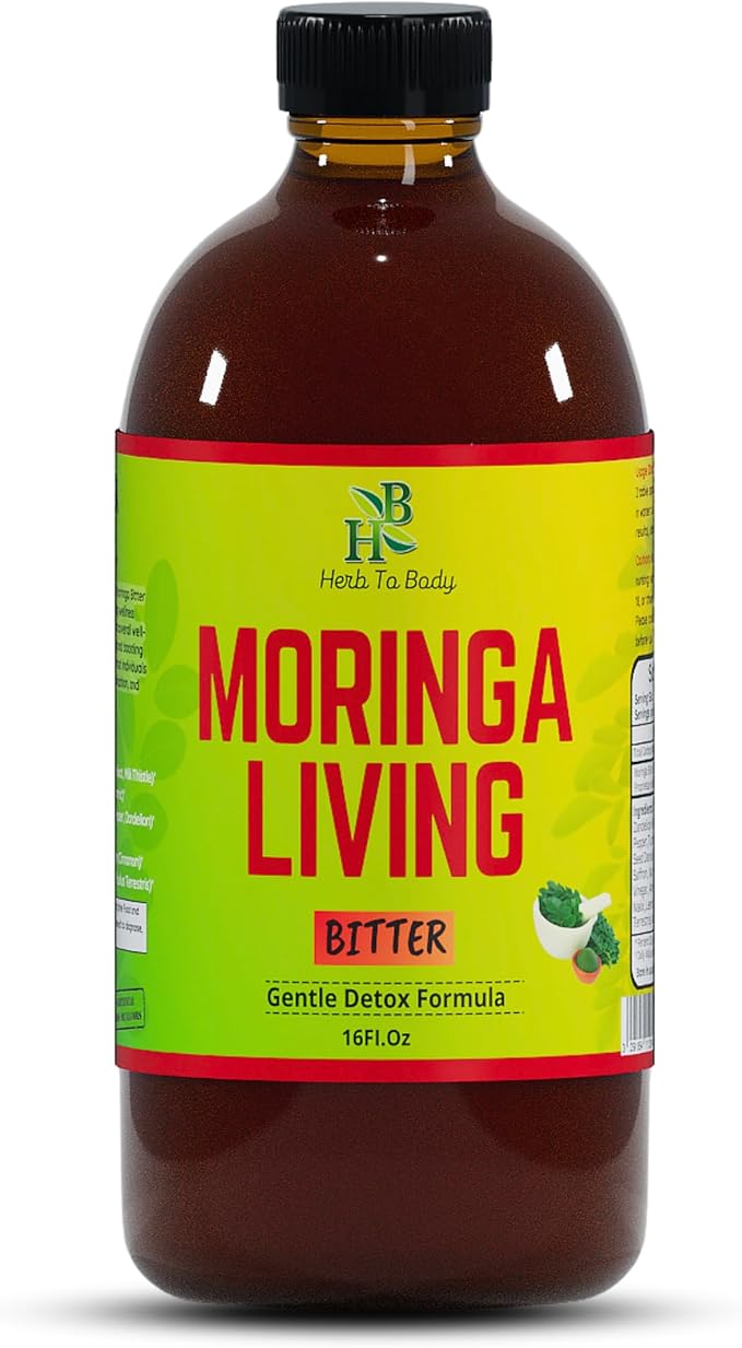 Herb To Body Moringa Bitters Liquid - 16oz Herbal Blend with Moringa Leaf and Root Natural Detox and Digestive Bitters for Daily Balance and Vitality