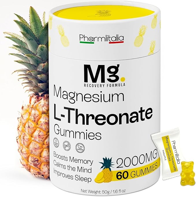 Magnesium L-Threonate Gummies for Adults &amp Kids 2000mg – Brain Supplements for Memory and Focus - Calm Magnesium Gummies for Improved Sleep and Healthy Mind - 60 Count (Pack of 1)