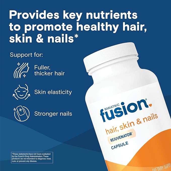 Bariatric Fusion ONE Per Day Bariatric Hair Skin and Nails Vitamins REJUVENATOR for Women | Vegan Hair Growth Vitamins with Biotin Vitamin B12 and B1 | Easy to Swallow | 120 Capsules