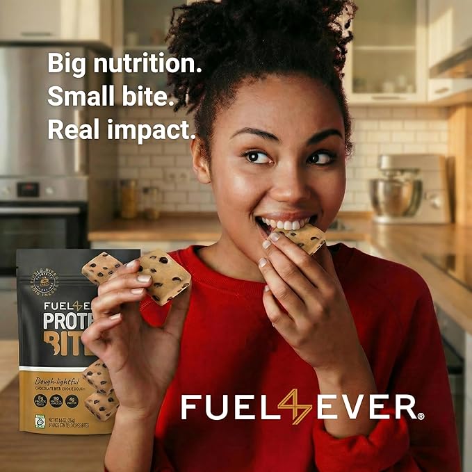 Fuel4Ever Protein Bites Chocolate Chip Cookie Dough | 8 G Protein Each | Certified Organic | 10 Individually Wrapped Bites