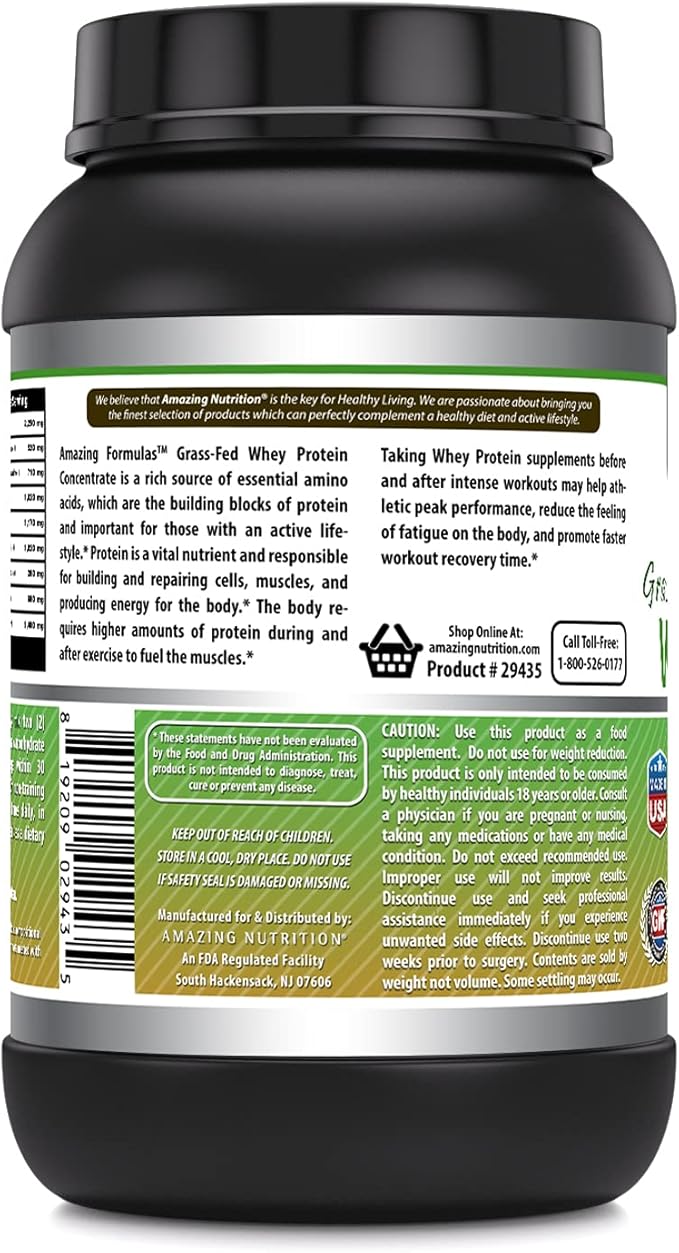 Amazing Formulas Grass-Fed Whey Protein Powder | 25 Grams Protein Supplement | Natural Sweetener and Flavor | Contains BCAA &amp EAA | Non-GMO | Made in USA (2 Lb Chocolate)