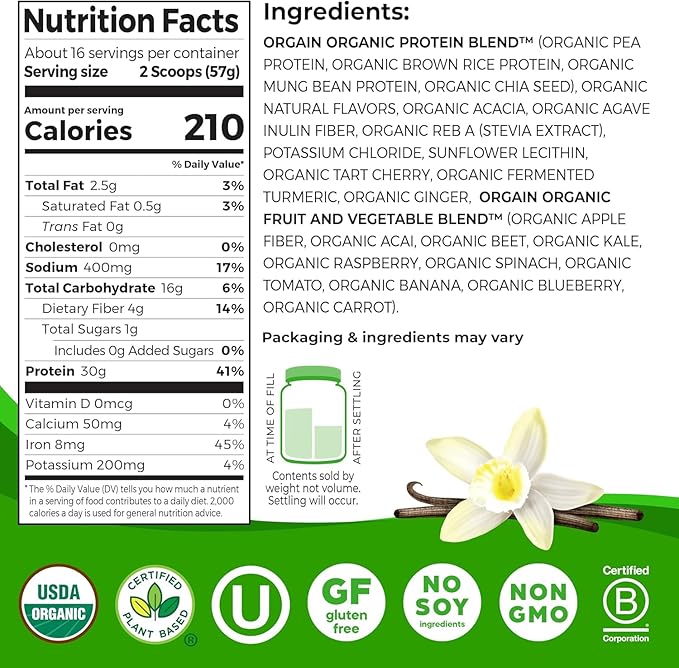 Orgain Creatine Monohydrate Powder 17.64 Oz (100 Servings) &amp Organic Vegan Protein Powder Vanilla 2.01lb Bundle - Muscle Growth &amp Recovery Support
