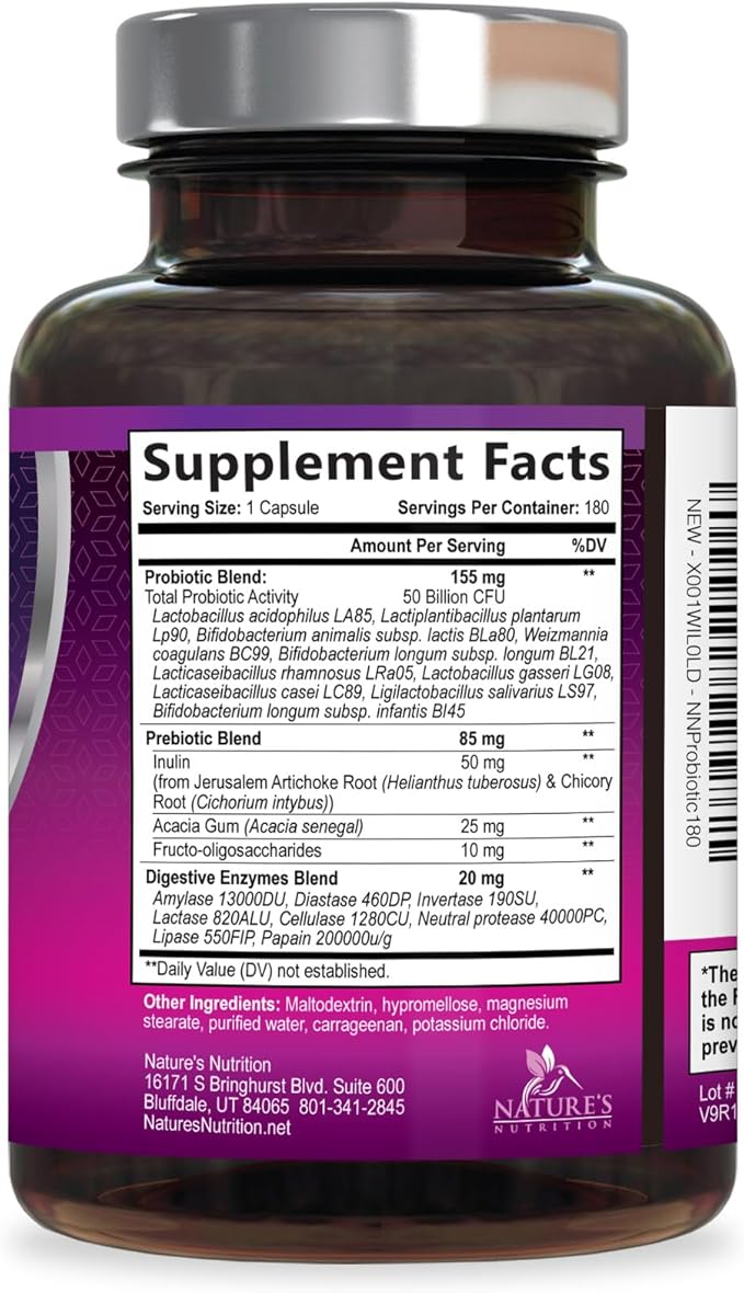 Probiotics 50 Billion CFU per Serving - 10 Strains + Prebiotics - Digestive Health Gut &amp Immune Support - Supports Occasional Constipation Gas &amp Bloating for Women &amp Men Shelf Stable - 1