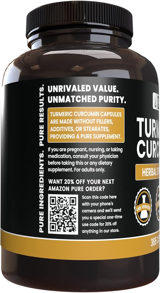 PURE ORIGINAL INGREDIENTS Cayenne Pepper &amp Turmeric Curcumin (365 Capsules) No Magnesium Or Rice Fillers Pure Lab Verified