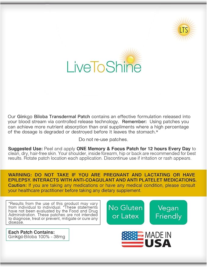 Live To Shine Turmeric Curcumin and Ginkgo Biloba Patch Bundle - 2 Packs - 30 Day Supply Each Pack - USA Made