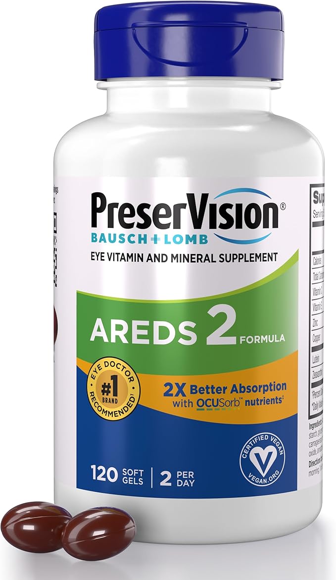 PreserVision AREDS 2 Eye Vitamin &amp Mineral Supplement with OCUSorb 120 Vegan Soft Gels Contains Lutein Zeaxanthin Vitamin C &amp E Zinc &amp Copper Eye Health Supplements for Adults