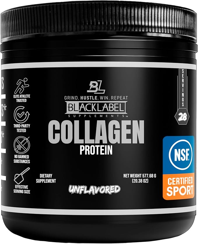 Blacklabel Unflavored Collagen Peptides Protein Powder – NSF Certified for Sport – Hydrolyzed Collagen Powder for Joint Tendon and Ligament Support – Protein with Collagen for Recovery – 28 Servings