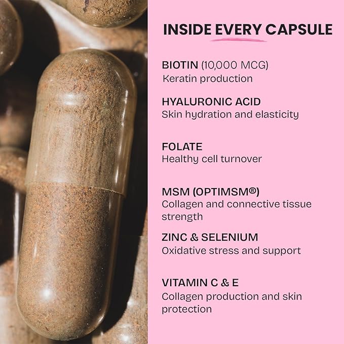 GOBIOTIX Hair Skin and Nails Vitamin Supplement - 10000mcg Biotin Pills with Hyaluronic Acid Folate Iron Magnesium and Zinc - Collagen Production Hair Growth - 30 Servings
