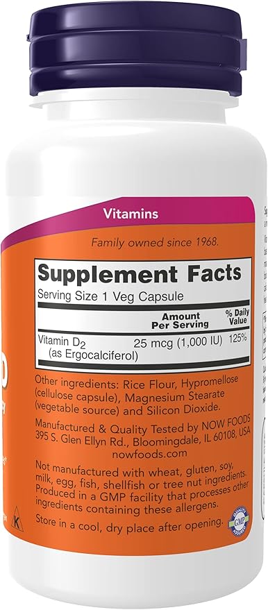 NOW Foods Vitamin D-2 1000 IU High Potency - 120 Vegcaps Pack of 3