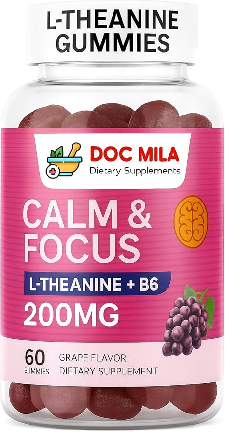 L-Theanine Gummies 200mg – L Theanine Supplement Chewable Gummy – Ltheanine/L’theanine 200mg – Focus and Calm Vitamins Supplement for Kids and Adults