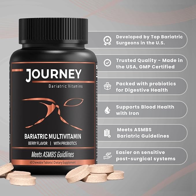 Journey Bariatric Multivitamin with Probiotics &amp Iron – Chewable Berry (60 Count)