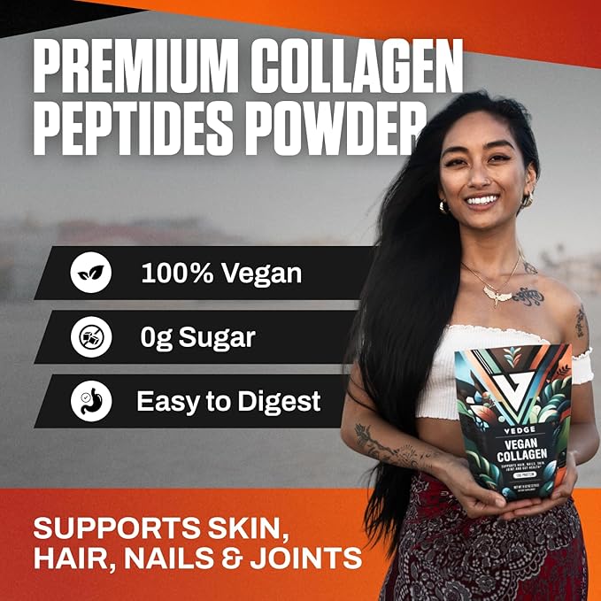 VEDGE Vegan Collagen Powder - Plant-Based Collagen Supplement for Hair Skin Nails Joint &amp Gut Health. Collagen Peptides