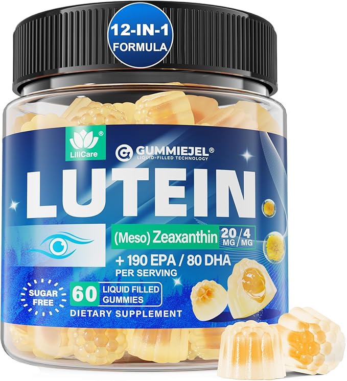 Lutein 20mg 40mg and Zeaxanthin Supplements for Eyes Lutein Gummies with Omega 3 Saffron Zinc Bilberry &amp Goji Berry for Vision Support - Eye Vitamins Gummies for Seniors - Vegan Sugar Free 6