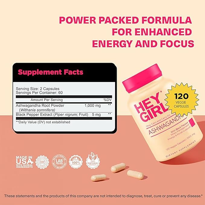 Ashwagandha Capsules 1005mg - Powder with Organic Black Pepper | 120 Pills Pure Ashwa Powder and Root Extract | Natural Mood &amp Stress Support Energy Focus Thyroid
