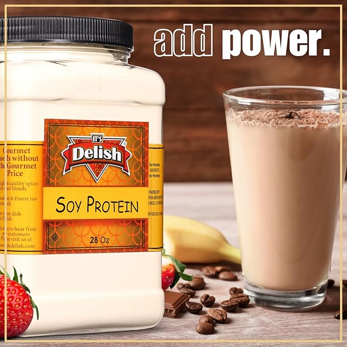 It's Delish Soy Protein Powder 28 Oz Reusable Jumbo Jar | Plant-Based Bulk Protein Powder Unflavored for Drinks Shakes Meal Replacement | No Sugar Added Vegan Gluten &amp Milk Free Keto Kosher
